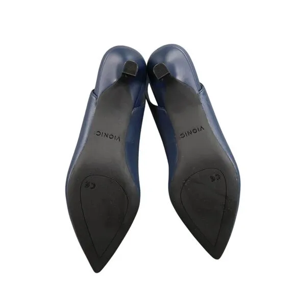 Vionic Shoes Women 5 Pump Kitten Heel Slingback Fashion Career Navy Leather Ziva