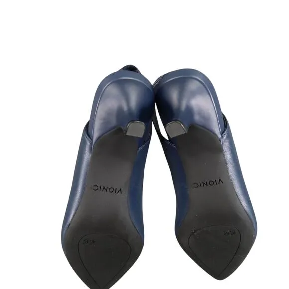 Vionic Shoes Women 5 Pump Kitten Heel Slingback Fashion Career Navy Leather Ziva