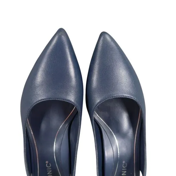 Vionic Shoes Women 5 Pump Kitten Heel Slingback Fashion Career Navy Leather Ziva