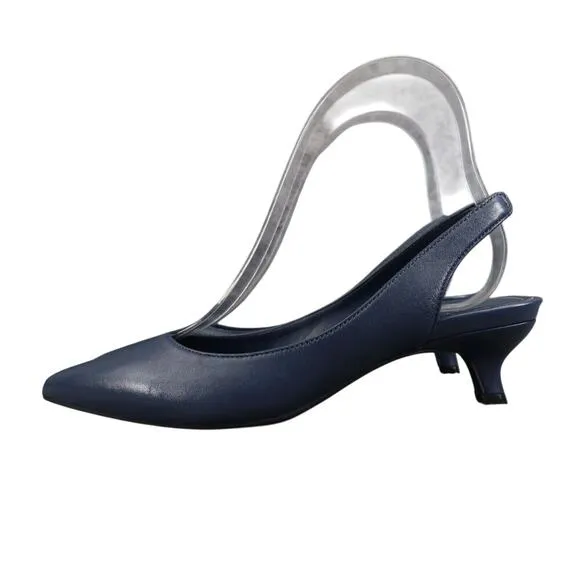 Vionic Shoes Women 5 Pump Kitten Heel Slingback Fashion Career Navy Leather Ziva