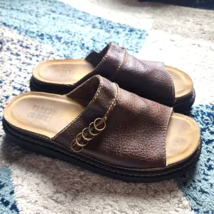 Vtg 90s Y2K Faded Glory Sz 10 Chunky Sandals Brown Wedge Platform Slides Shoes