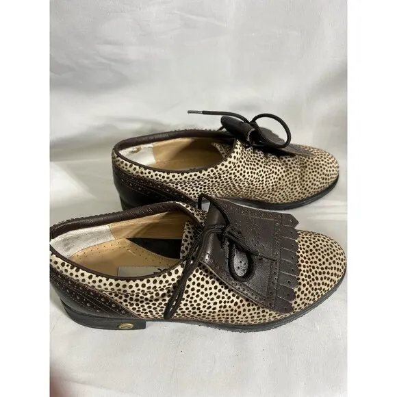 WALTER GENUIN HANDMADE ITALY, WOMEN'S WOVEN TAN BROWN LEATHER GOLF SHOES…