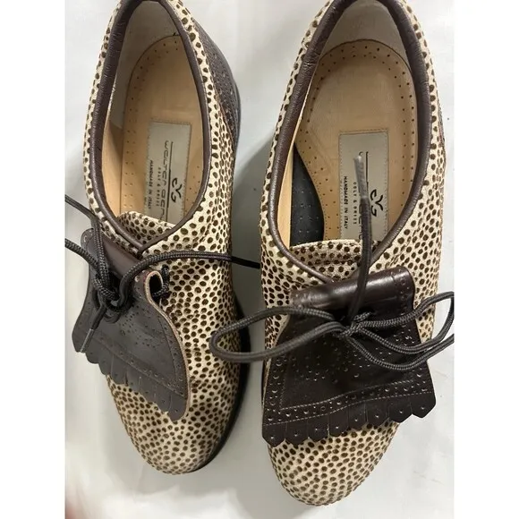 WALTER GENUIN HANDMADE ITALY, WOMEN'S WOVEN TAN BROWN LEATHER GOLF SHOES…
