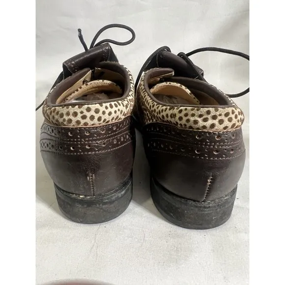 WALTER GENUIN HANDMADE ITALY, WOMEN'S WOVEN TAN BROWN LEATHER GOLF SHOES…