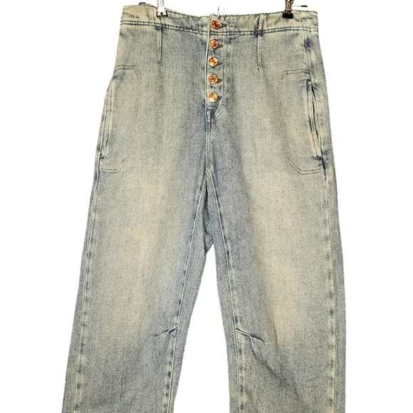 We The Free Osaka Jeans Button Fly Barrel Leg Casual Moto Relax Effortless S 25