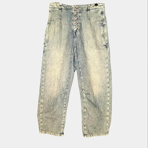 We The Free Osaka Jeans Button Fly Barrel Leg Casual Moto Relax Effortless S 25
