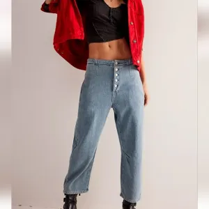 We The Free Osaka Jeans Button Fly Barrel Leg Casual Moto Relax Effortless S 25