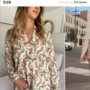 Western Print PJS Button-Up Shirt with Boxer Shorts