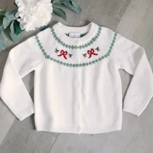 White Cardigan Sweater 100% Cotton Red Green Accents Size 2T New With Tags