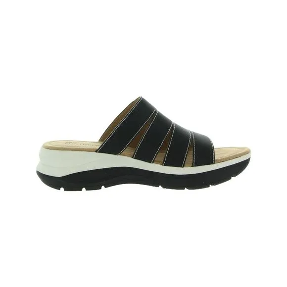 WHITE MOUNTAIN FOOTBEDS Womens Black OutFascinate Wedge Slide Sandals 9 M
