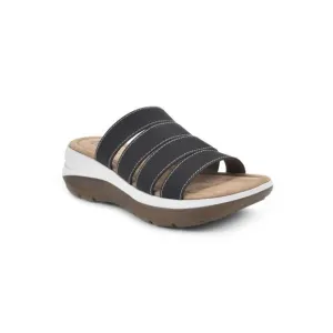 WHITE MOUNTAIN FOOTBEDS Womens Black OutFascinate Wedge Slide Sandals 9 M