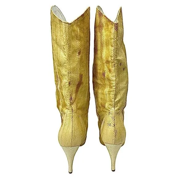 WILD PAIR WOMENS SNAKESKIN BEIGE LEATHER BOOTS SIZE 7 B MADE IN PHILIPPINES