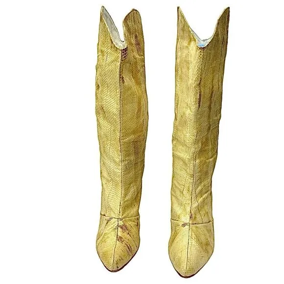 WILD PAIR WOMENS SNAKESKIN BEIGE LEATHER BOOTS SIZE 7 B MADE IN PHILIPPINES