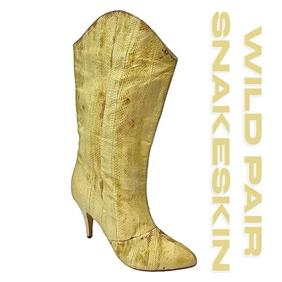 WILD PAIR WOMENS SNAKESKIN BEIGE LEATHER BOOTS SIZE 7 B MADE IN PHILIPPINES