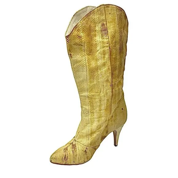 WILD PAIR WOMENS SNAKESKIN BEIGE LEATHER BOOTS SIZE 7 B MADE IN PHILIPPINES