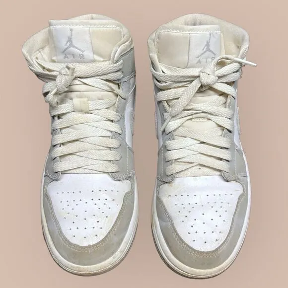 WMNS Nike Air Jordan 1 Mid Wolf Grey Aluminum Shoes Size 7 Women's BQ6472-105