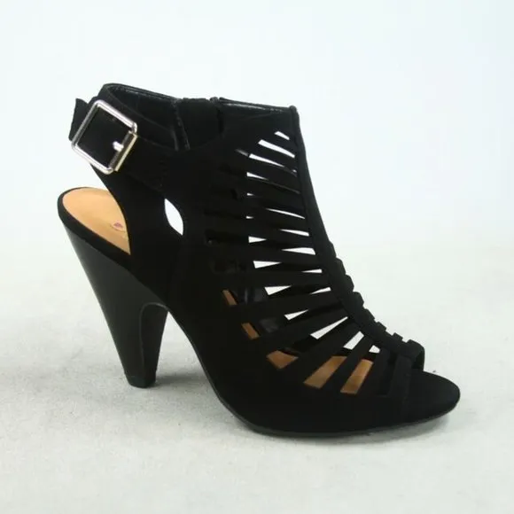 Women's  Fashion Strappy Caged Kitten Chunky Heel Sandal Shoes