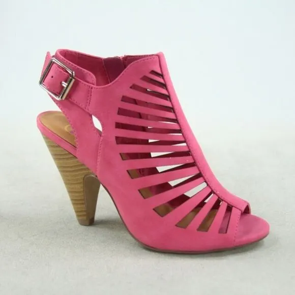 Women's  Fashion Strappy Caged Kitten Chunky Heel Sandal Shoes