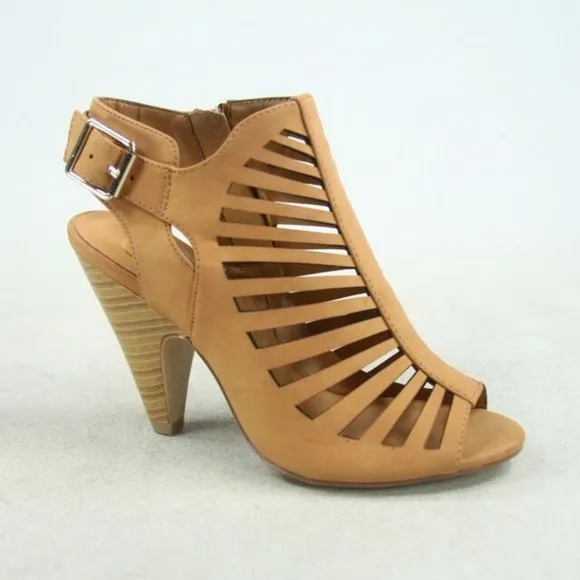 Women's  Fashion Strappy Caged Kitten Chunky Heel Sandal Shoes
