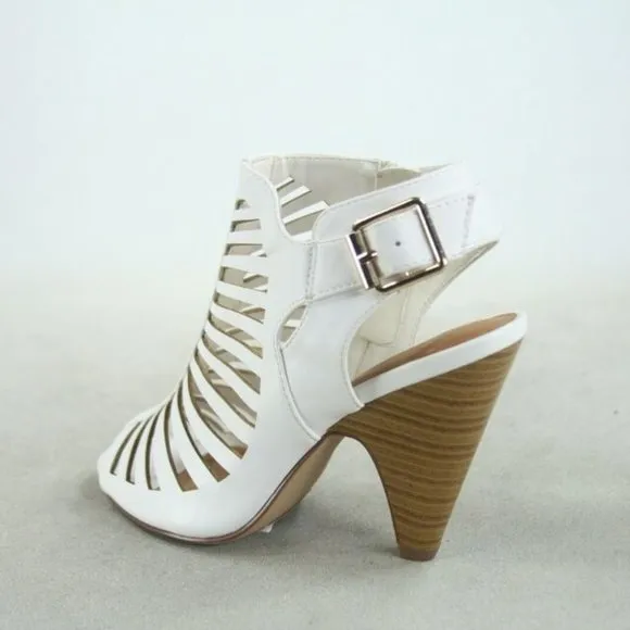 Women's  Fashion Strappy Caged Kitten Chunky Heel Sandal Shoes