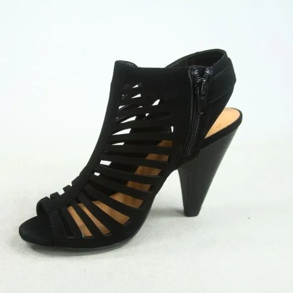 Women's  Fashion Strappy Caged Kitten Chunky Heel Sandal Shoes