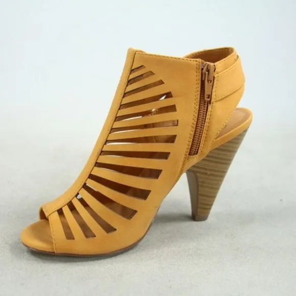 Women's  Fashion Strappy Caged Kitten Chunky Heel Sandal Shoes