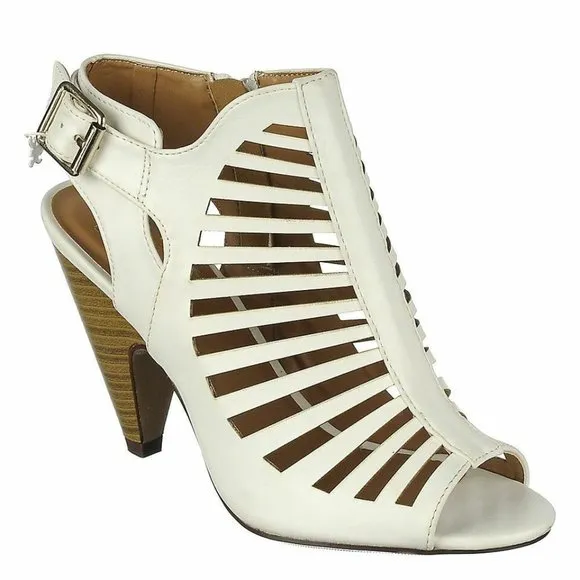 Women's  Fashion Strappy Caged Kitten Chunky Heel Sandal Shoes
