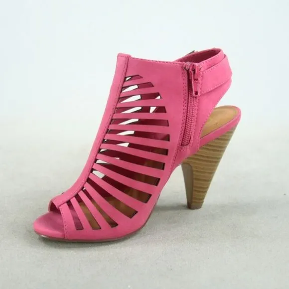 Women's  Fashion Strappy Caged Kitten Chunky Heel Sandal Shoes