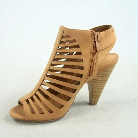 Women's  Fashion Strappy Caged Kitten Chunky Heel Sandal Shoes