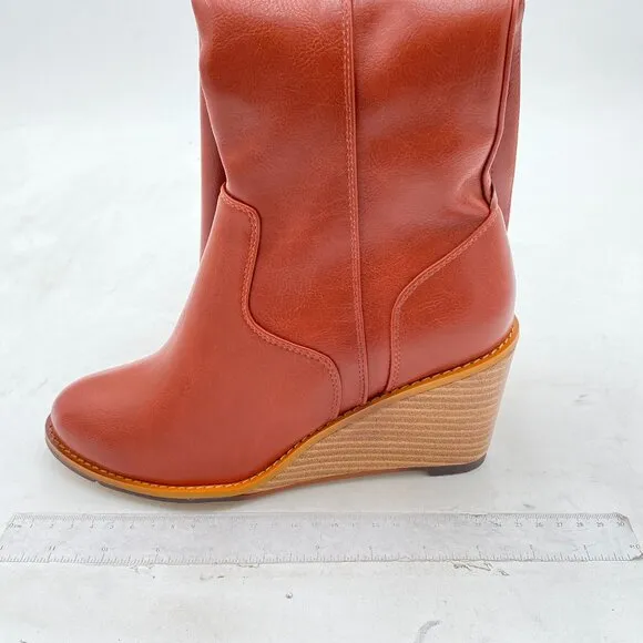 Women's  Knee High Boots Fashion Wedge Heel 3 Inch Boot for Women Orange