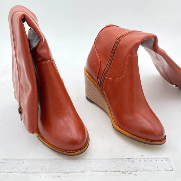 Women's  Knee High Boots Fashion Wedge Heel 3 Inch Boot for Women Orange