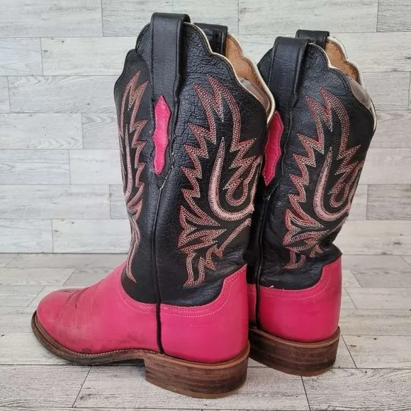 Women's Lucchese 2000 Western Pink Black Leather Rodeo Cowboy Boots Size 7 B