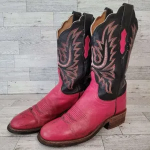 Women's Lucchese 2000 Western Pink Black Leather Rodeo Cowboy Boots Size 7 B