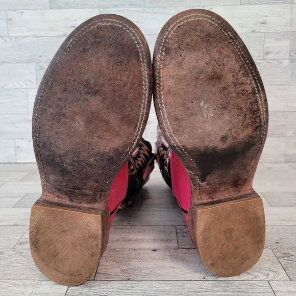 Women's Lucchese 2000 Western Pink Black Leather Rodeo Cowboy Boots Size 7 B