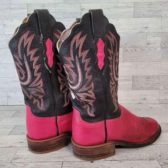 Women's Lucchese 2000 Western Pink Black Leather Rodeo Cowboy Boots Size 7 B