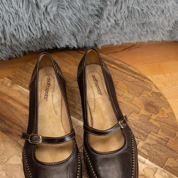 Women's New Softspots Mary Jane Brown Leather Casual Shoes size 9N