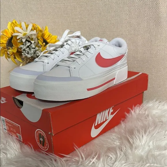 Women’s Nike Court Legacy Fit White and Coral Sneakers size 9