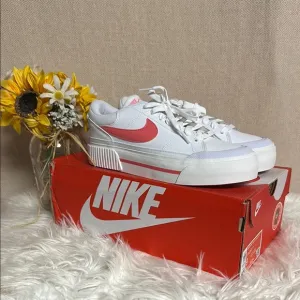 Women’s Nike Court Legacy Fit White and Coral Sneakers size 9