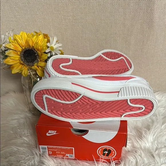 Women’s Nike Court Legacy Fit White and Coral Sneakers size 9
