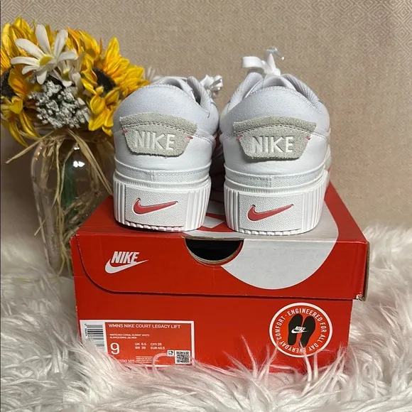 Women’s Nike Court Legacy Fit White and Coral Sneakers size 9