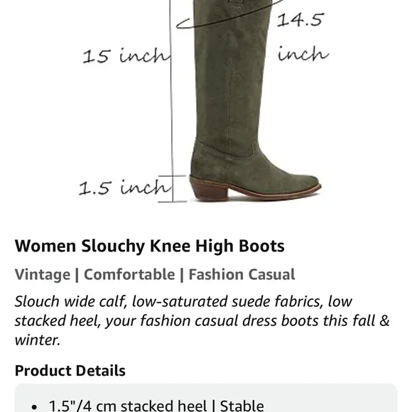 Women's Stacked Heel Brown Slouchy Knee High Western Boots Wide Calf  Size 11