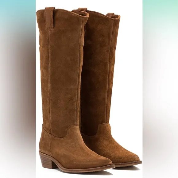 Women's Stacked Heel Brown Slouchy Knee High Western Boots Wide Calf  Size 11