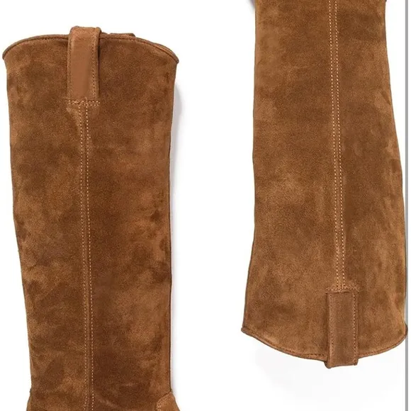 Women's Stacked Heel Brown Slouchy Knee High Western Boots Wide Calf  Size 11