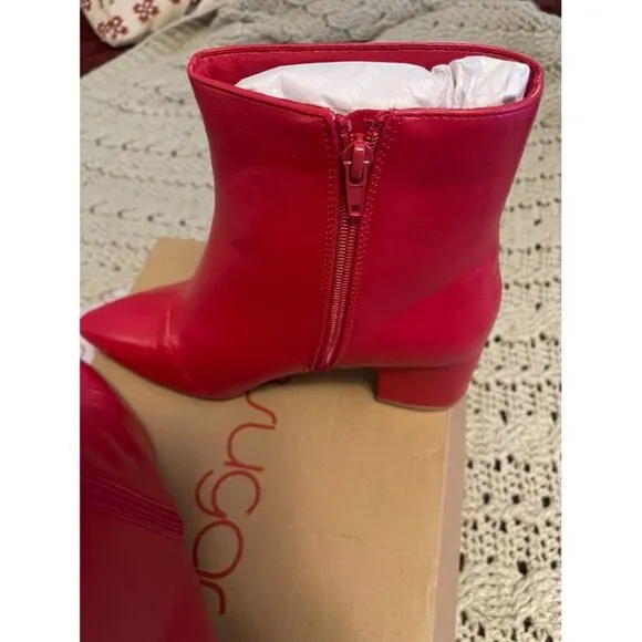 Womens Sugar Red Smooth Wide Width Ankle Boots Size 9W With 2-Inch Block Heel