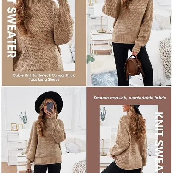 WOMENS Turtleneck Sweaters Batwing - Solid Apricot