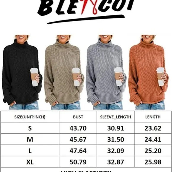 WOMENS Turtleneck Sweaters Batwing - Solid Apricot