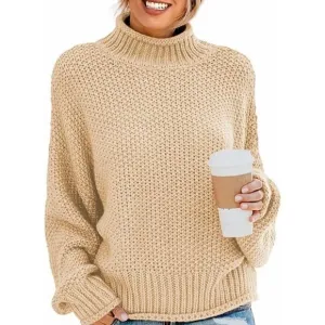 WOMENS Turtleneck Sweaters Batwing - Solid Apricot