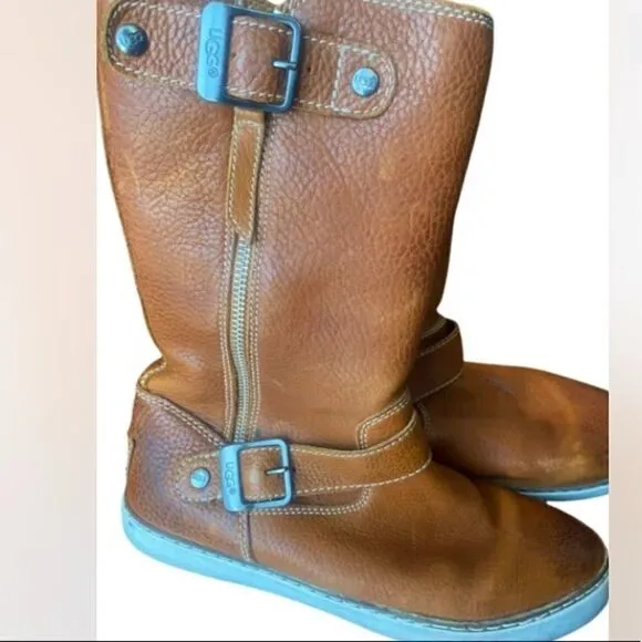 Womens Ugg Australia Boots Andra Brown Pebbled Leather 1005043 Buckle Zip 7 M US