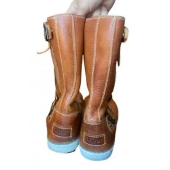 Womens Ugg Australia Boots Andra Brown Pebbled Leather 1005043 Buckle Zip 7 M US