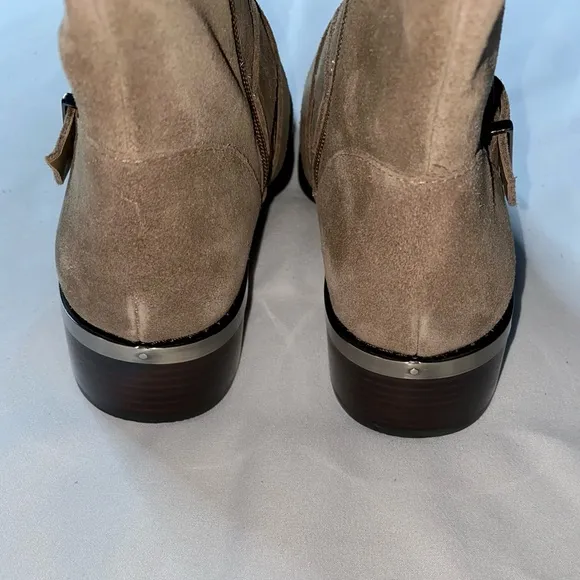 Women’s Vince Camuto Grey Suede Block Heel Moto Casual Zipper Boots With Buckles